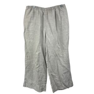 J Jill Elastic Waist Tan 100% Linen Pants Size SP Small Petite Wide Leg